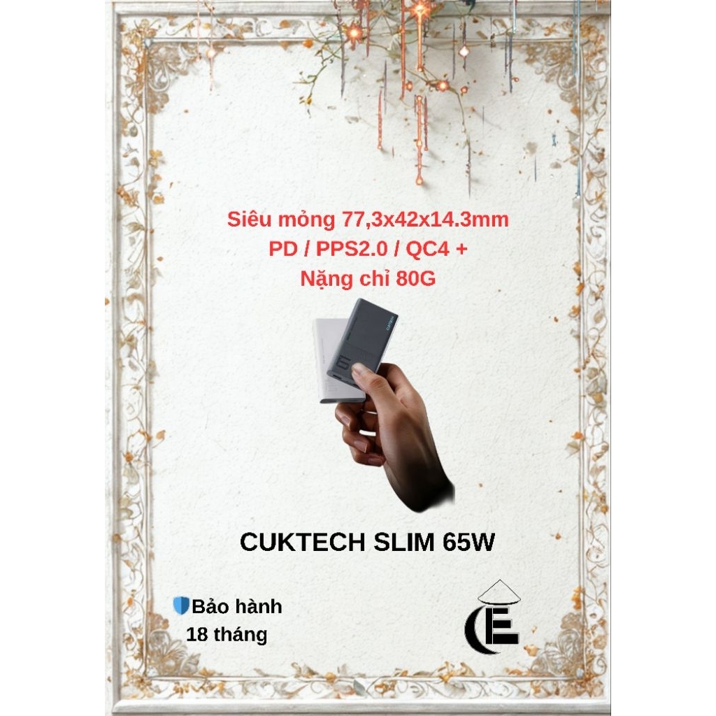 Cuktech Slim 65w xám, trắng, đen cam AD652S