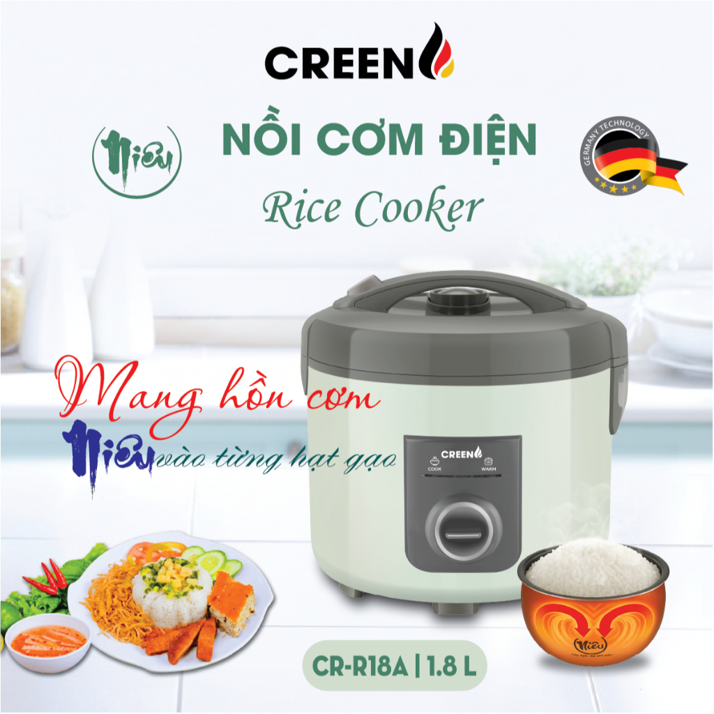 [Giảm 12% SPayLater] Nồi cơm điện lòng niêu CREEN CR-18A&B-Bảo hành 12 tháng