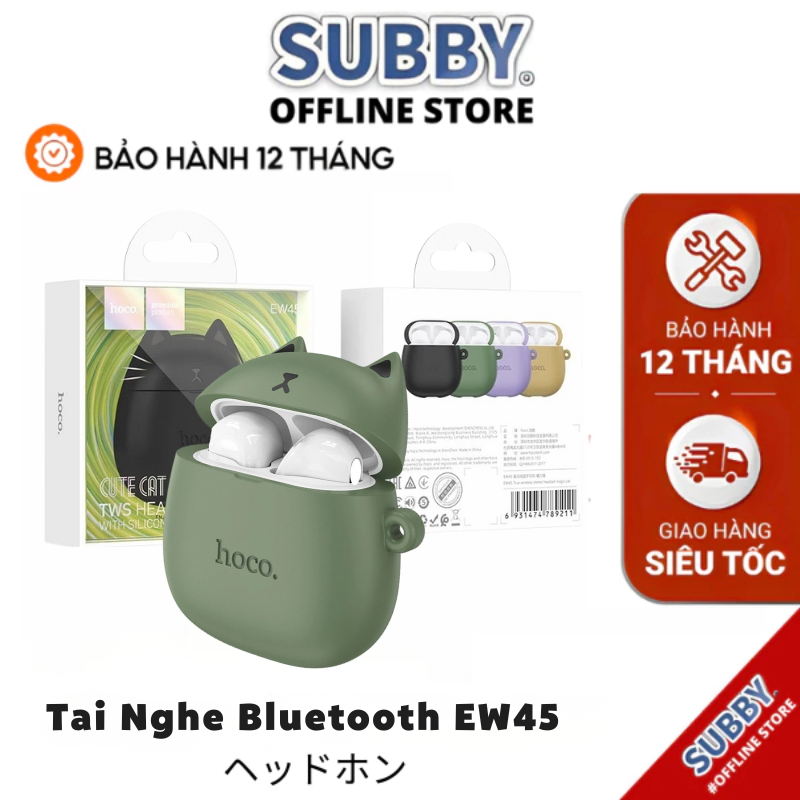 Tai Nghe Bluetooth Hoco EW45 TWS 5.3, Có Mic Đàm Thoại, Nghe Nhạc 4H, Kèm Case Tai Mèo Cute