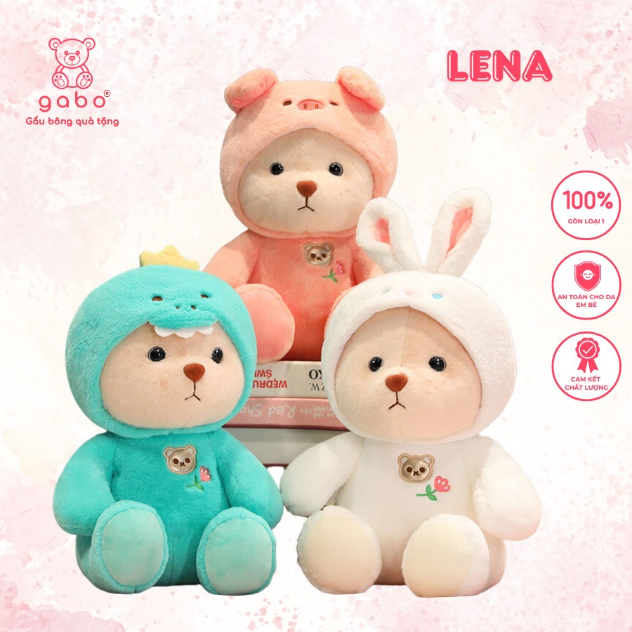 Gấu Bông Lena Cosplay mũ Khủng Long, Lena Thỏ, Lena Heo bộ 3. Cởi được mũ Hàng cao cấp