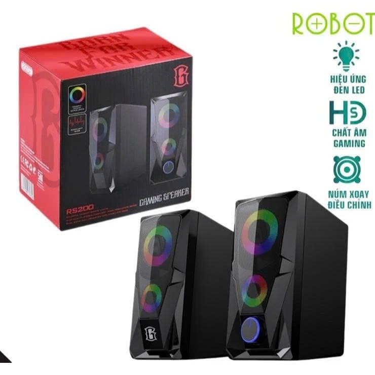 LOA VI TÍNH ROBOT RS200 - Âm Thanh Vòm Stereo, Bass Mạnh, Kết Nối 2 Loa, Có Đèn RGB