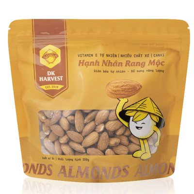 Hạnh Nhân Rang Mộc DK Harvest Nhập Khẩu Úc Túi 350g- Size 23-25 Hạt/Oz Loại Lớn, Hạt Dinh Dưỡng Ăn Kiêng Keto, Quà Tặng