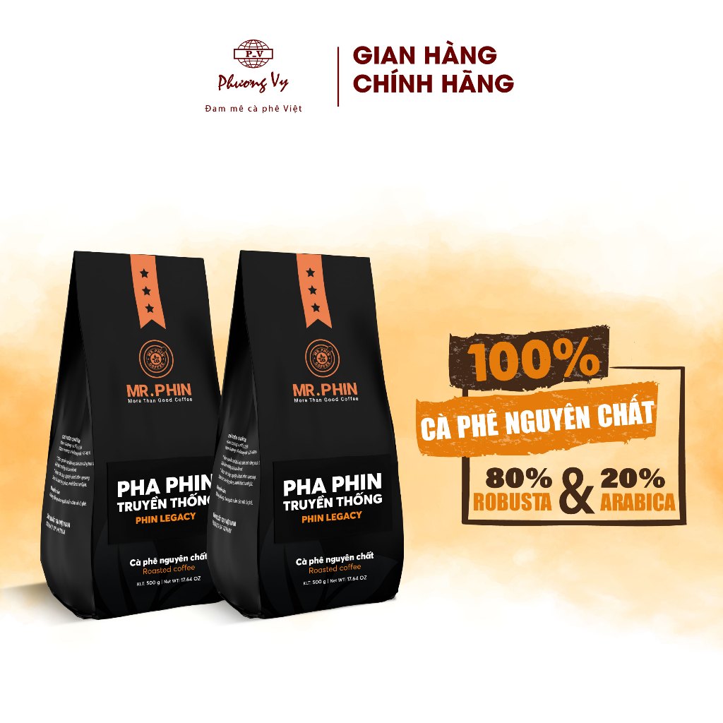 COMBO 2 Cà Phê Mr. Phin Pha Phin Truyền Thống 500g, cafe đậm vị chuẩn pha phin, Phương Vy Coffee