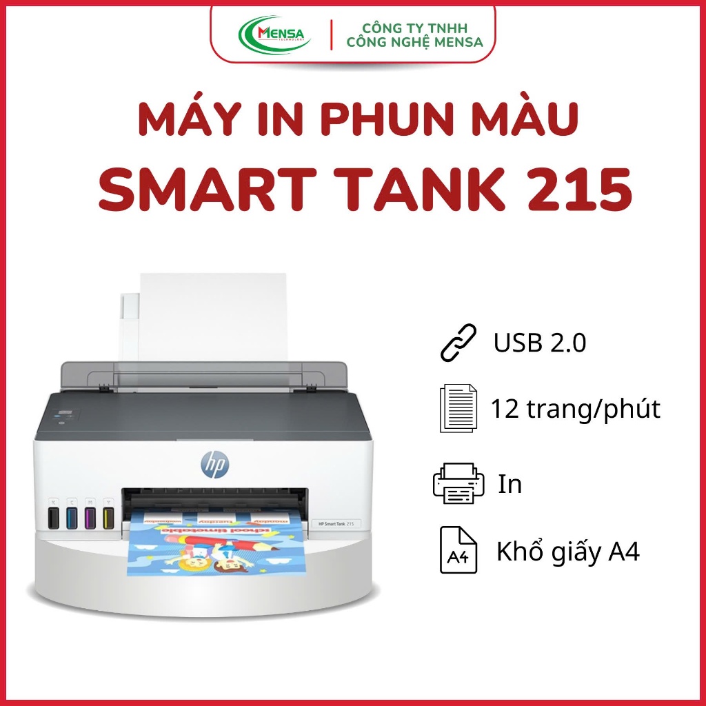 Máy in phun màu HP Smart Tank 215 3D4L4A In Phun Màu, USB, Wifi Lỗi 1 đổi 1 BH 12th CÓ XUẤT VAT