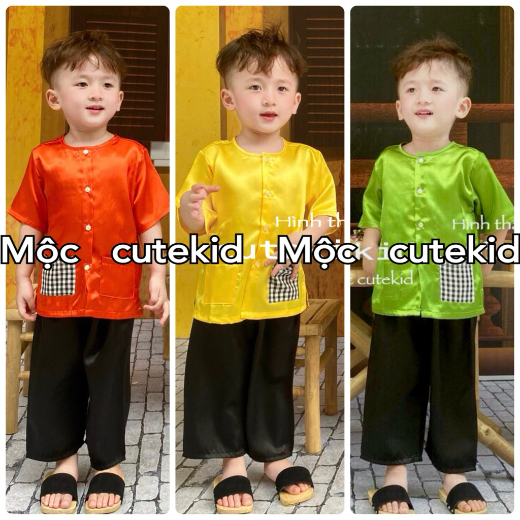 (7-42KG) bộ bà ba lụa túi caro (KHĂN MUA RIÊNG) bộ đồ cho bé đi chơi Lễ hội, đi chơi Trung Thu