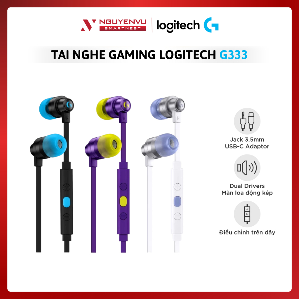 Tai nghe gaming Logitech G333 - Dual Drivers, Jack 3.5mm, Mic - Hàng chính hãng - Bảo hành 2 năm