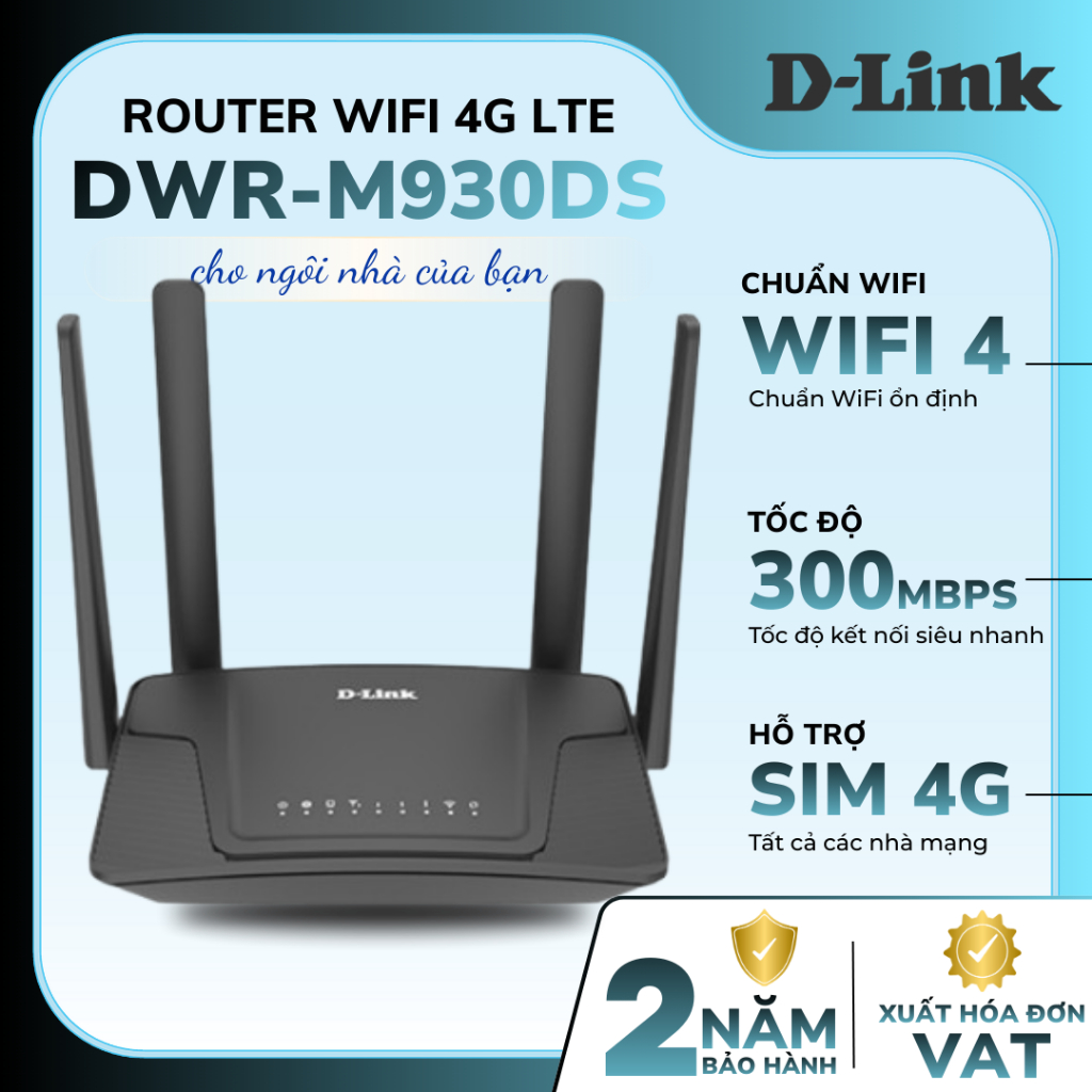 [Xả kho] Router WiFi 4G LTE D-Link DWR-M930DS | 2 Khe Gắn SIM, Tốc Độ 300Mbps, Phát Sóng 32 Thiết Bị
