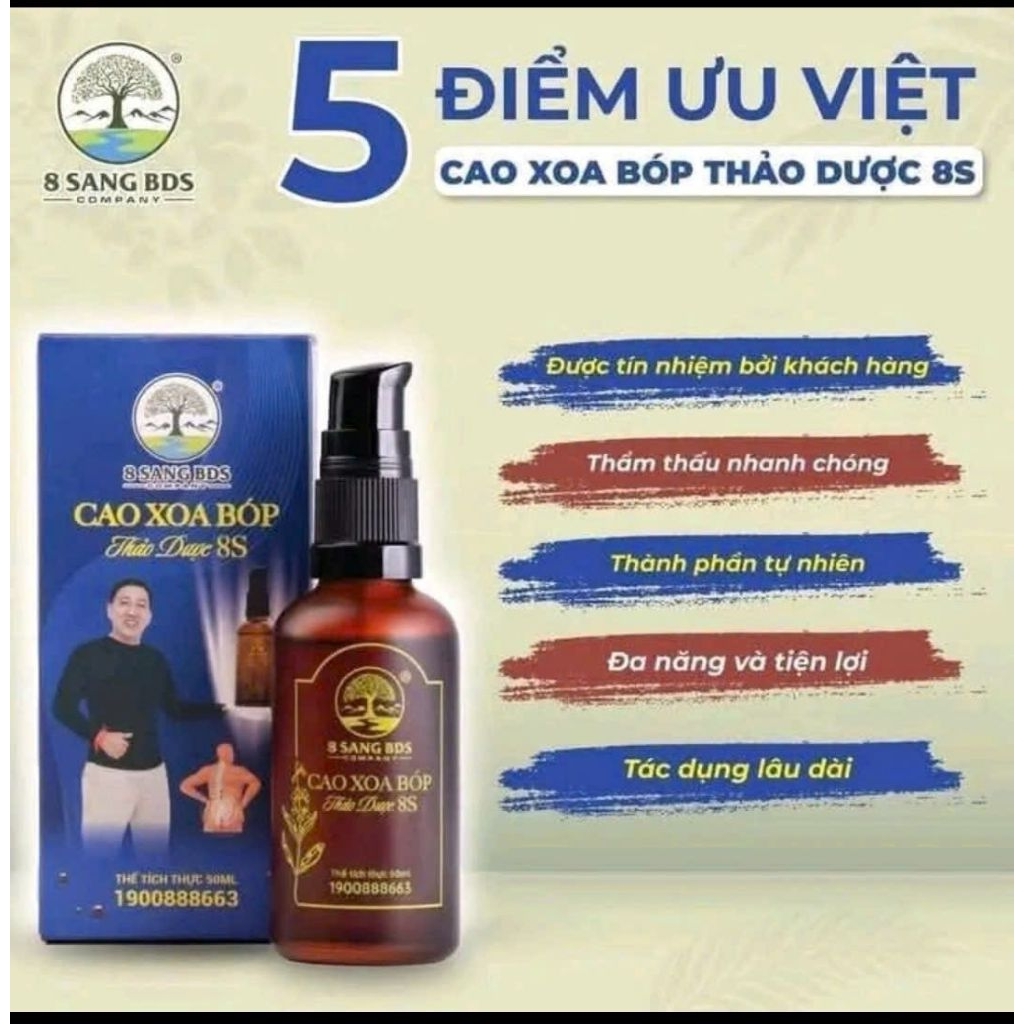 2 HỘP - Cao Xoa Bóp Thảo Dược 8S 8 Sang BDS (50ml) cải thiện đau nhức cơ xương khớp