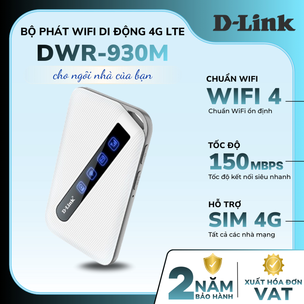 [Xả kho] Bộ Phát WiFi Di Động 4G LTE D-Link DWR-930M | Tốc Độ 150Mbps, Hỗ Trợ SIM 4G