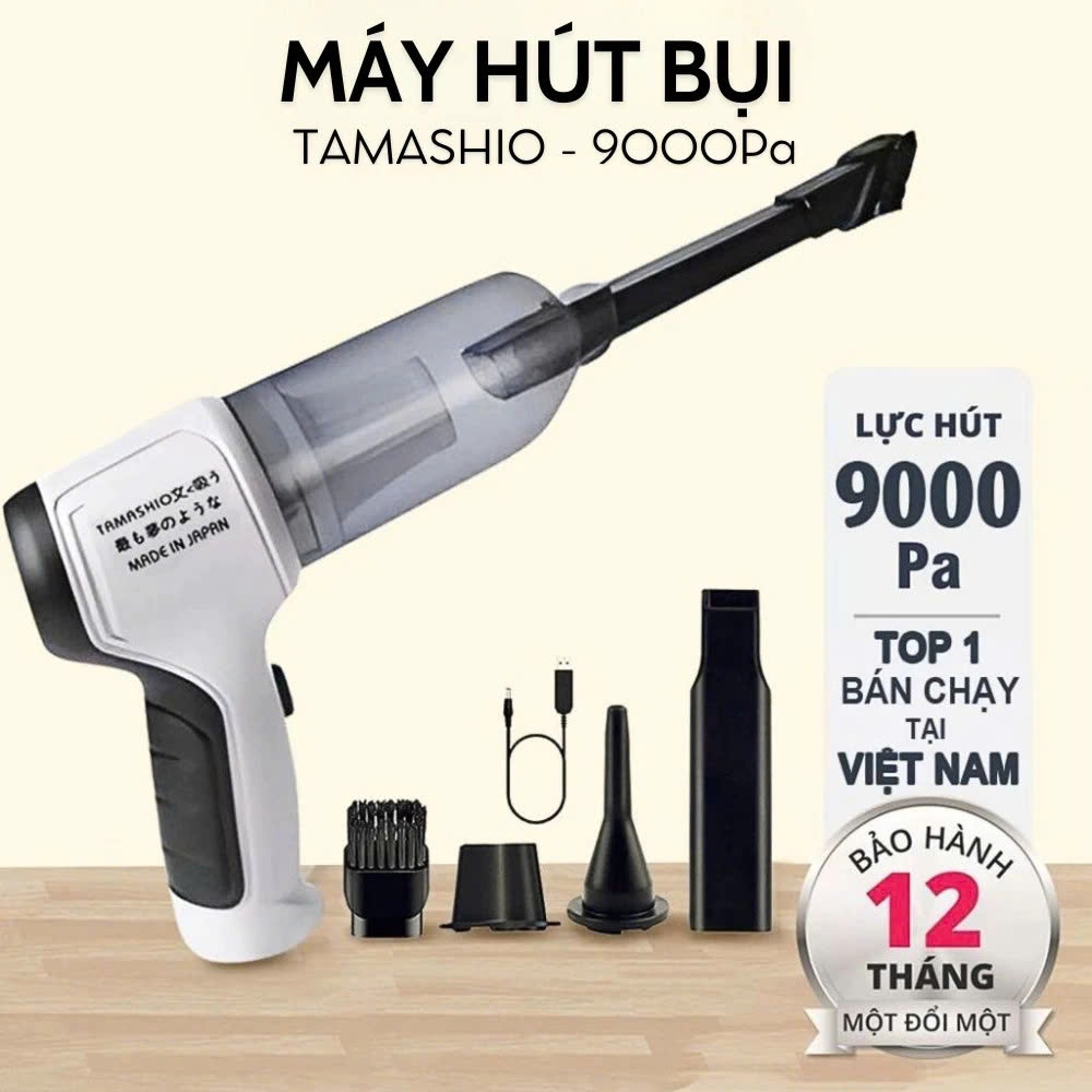 Máy Hút Bụi Cầm Tay Nhật Bản TAMASHIO Không Dây 6 Đầu Hút, Máy Hút Bụi Ô Tô, Giường Nệm, Lông Chó Mèo BH 24T