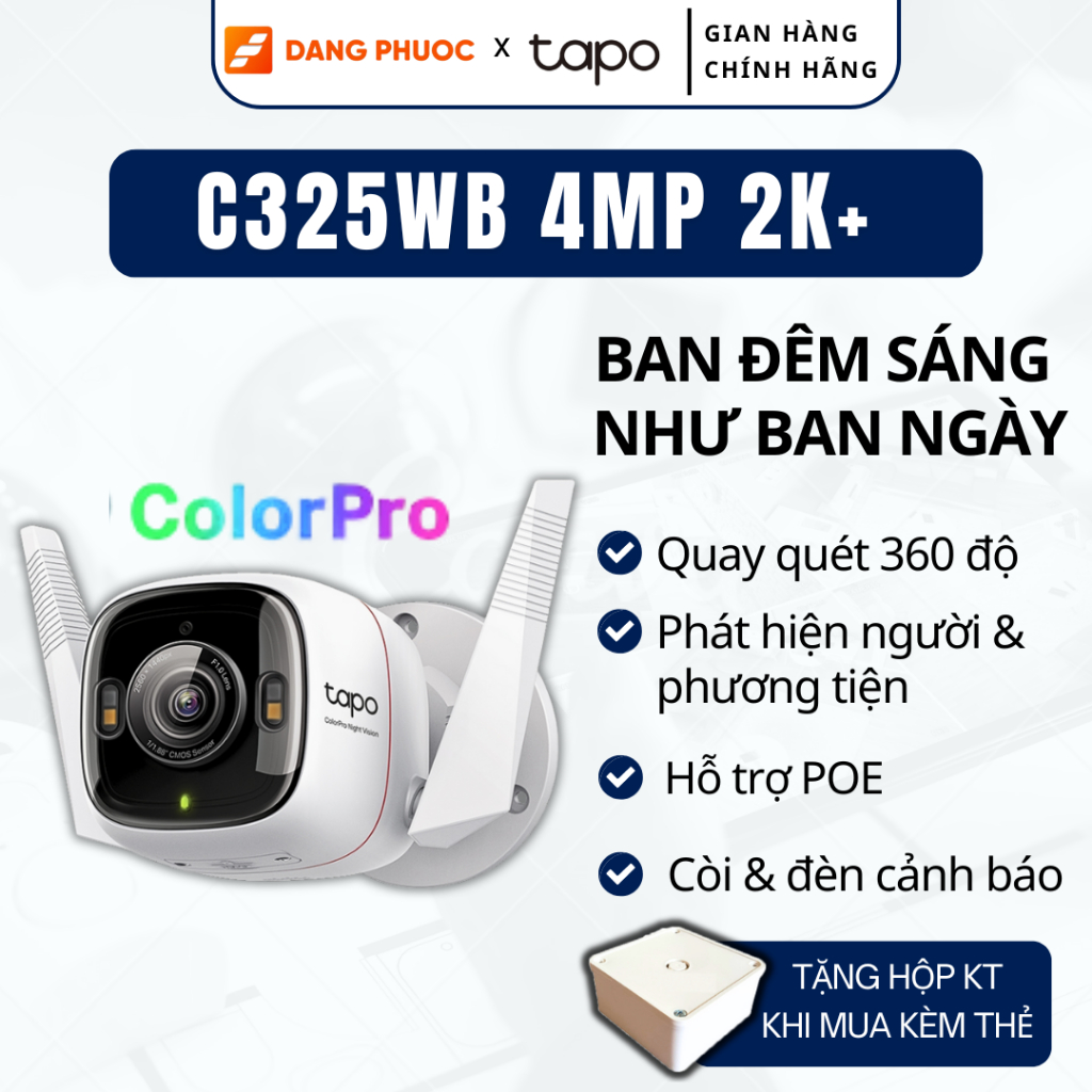 Camera Wifi Ngoài Trời TP-Link Tapo C325WB, C320WS, C310, Còi Báo Động, Giám Sát An Ninh, Chống Nước