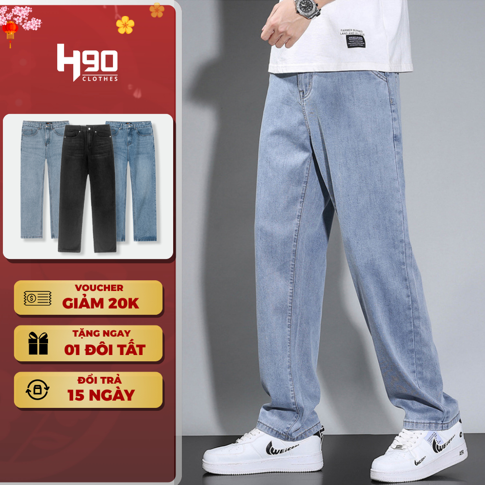[TẶNG TẤT] Quần Jean Nam Ống Suông H90 - Cotton Không Co Giãn, Đứng Form, Che Khuyết Điểm -  QDJ03