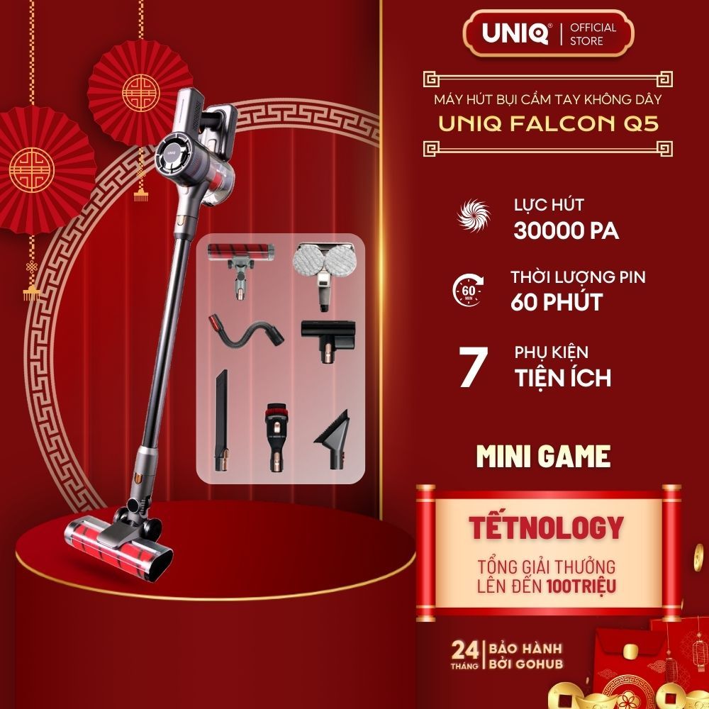 [HỎA TỐC] Máy Hút Bụi Không Dây Cầm Tay Cao Cấp UNIQ Falcon Q5 Động Cơ BLDC Mạnh Bền Êm Pin Sạc Giườ