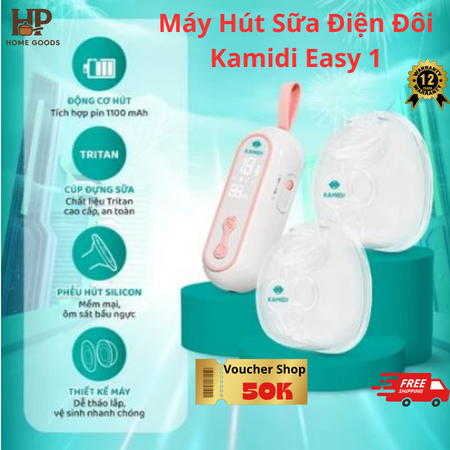 Máy Hút Sữa Điện Đôi Kamidi Easy 1, 4 Chế Độ Sinh Học Tiện Lợi Cho Mẹ, Pin 1100 mAh