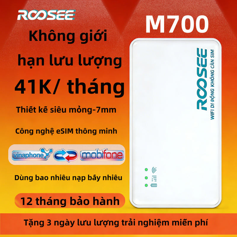 Bộ Phát Wifi 4G cầm tay nhỏ gọn hỗ trợ sử dụng tốc độ cao thu phát wifi tốc độ cao Không cần lắp SIM M700 Roosee