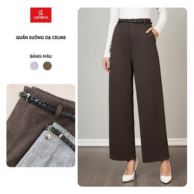 Quần dạ dài nữ CELINE CARDINA chất liệu dạ xương cá chun sau kèm đai 5QDT43