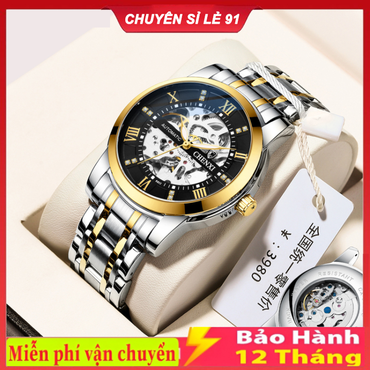 Đồng Hồ Cơ Automatic Chenxi 8802 Lộ Máy 2 Quai Thép Đúc Kiểu Dáng thời trang sang trọng CX8802