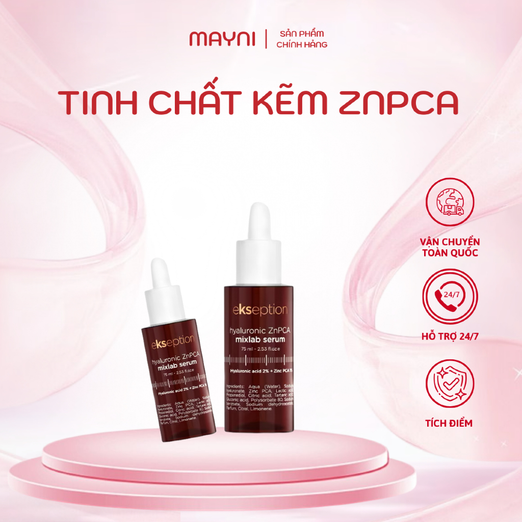 Serum kẽm Ekseption Hyaluronic ZnPCA, HA + 1% ZnPCA giảm mụn, kiềm dầu 75ml