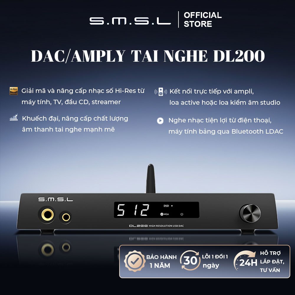 DAC/Amply Tai Nghe SMSL DL200 – Giải Mã Hi-Res Headphone Amp 3W Mạnh Mẽ Cho Audiophile Cao Cấp