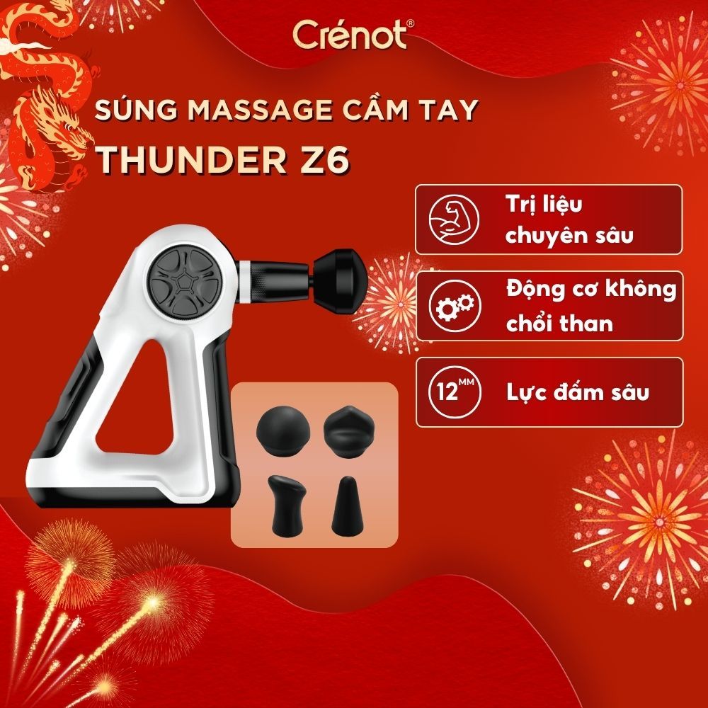 Máy massage cầm tay cao cấp Crenot Thunder Z6 súng massage gun mini mát xa toàn thân đấm lưng cổ vai