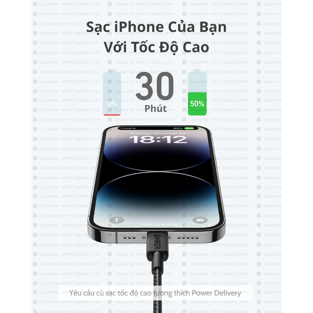 [Cho iPhone 8 -14] Cáp Sạc Nhanh ANKER 322 Nylon Dù USB-C to Lightning | Đạt chứng nhận MFi Apple | Chắn chắc - A81B5/6 | BigBuy360 - bigbuy360.vn