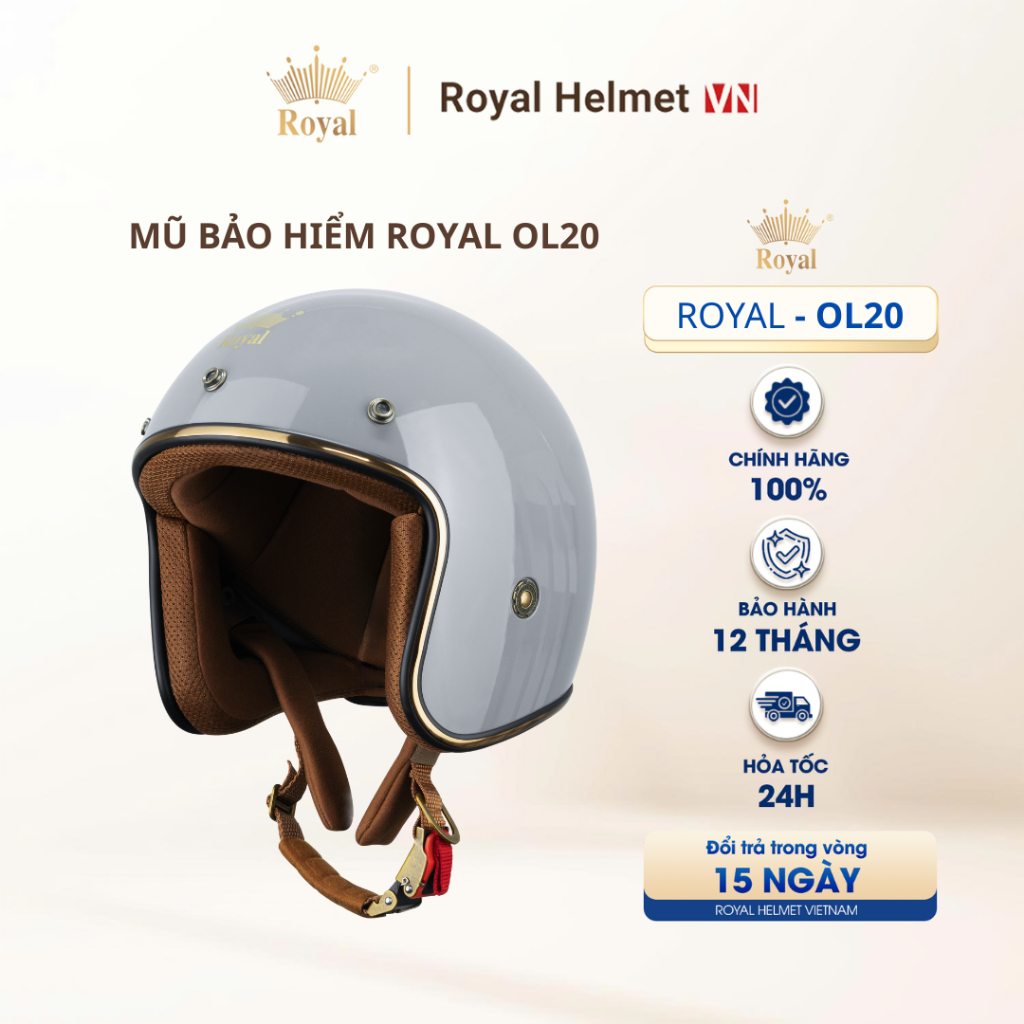 [XÁM] Mũ Bảo Hiểm 3/4 Đầu Royal Helmet OL20 Không Kính Chính Hãng Thời Trang Đa Dạng Màu Sắc | Royal