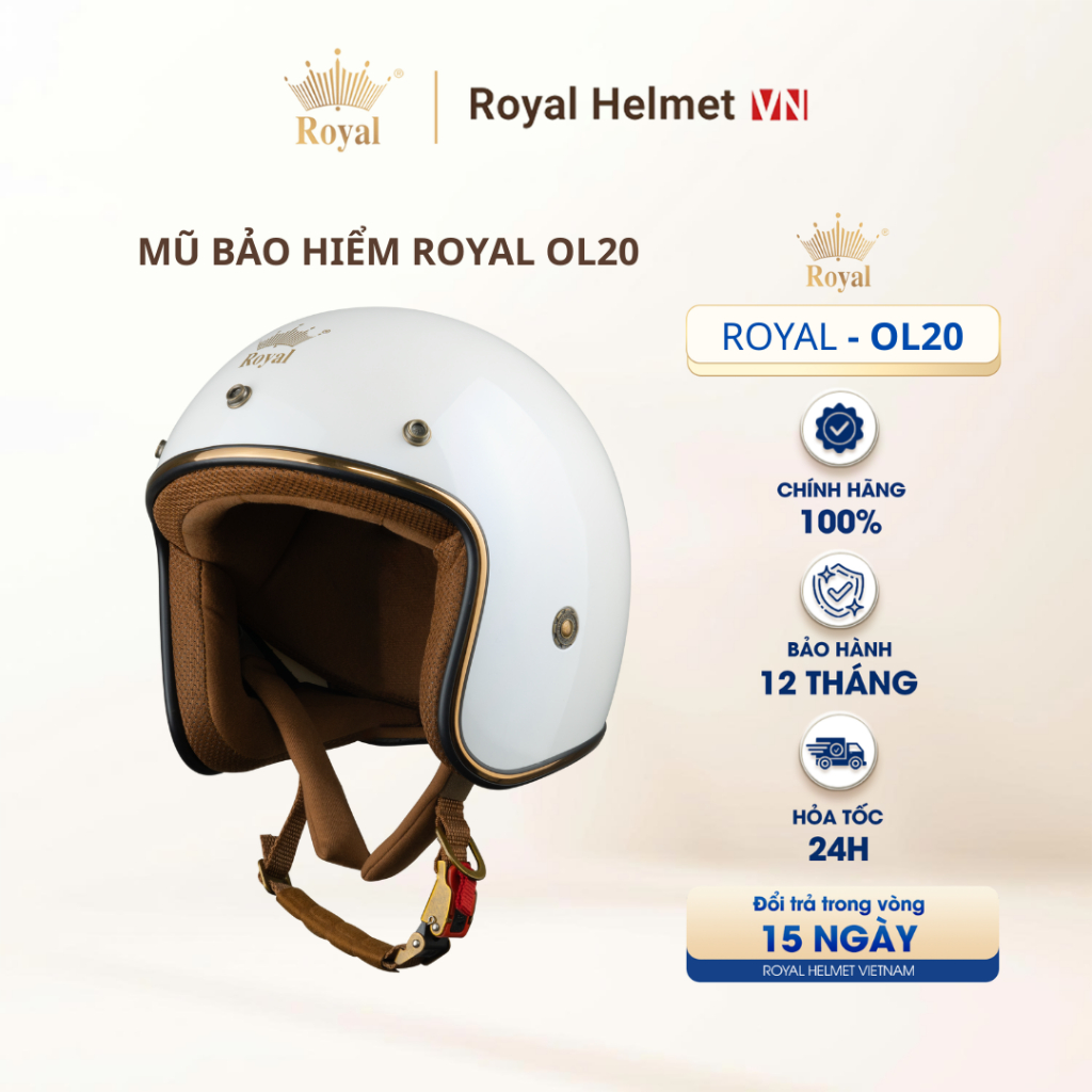 [TRẮNG] Mũ Bảo Hiểm 3/4 Đầu Royal Helmet OL20 Không Kính Chính Hãng Thời Trang Đa Dạng Màu Sắc | Roy