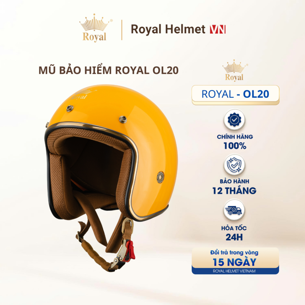 [VÀNG BÓNG] Mũ Bảo Hiểm 3/4 Đầu Royal Helmet OL20 Không Kính Chính Hãng và Đa Dạng Màu Sắc | Royal H