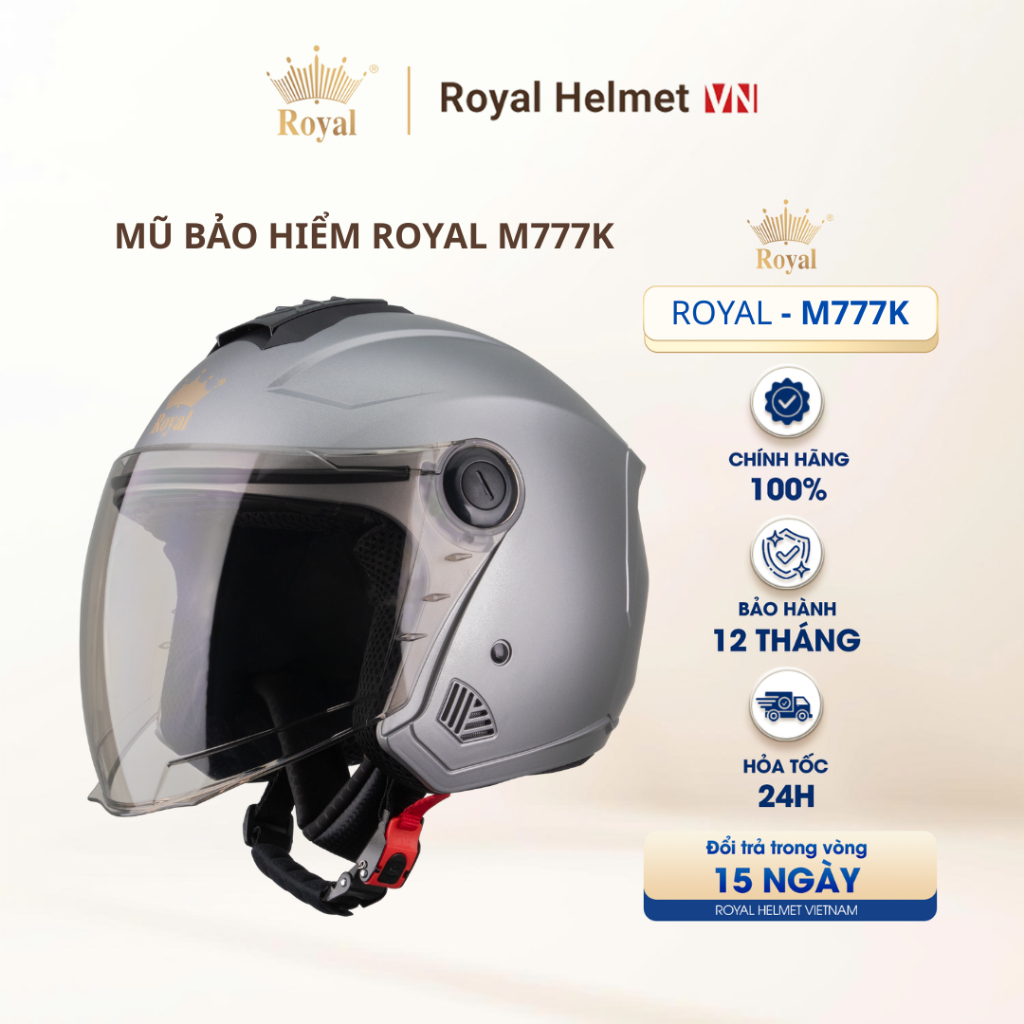 [FULL MÀU] [ĐỘC QUYỀN] Mũ Bảo Hiểm 3/4 Royal M777K Có Kính Chính Hãng, nón Bảo Hiểm Cho Nam Nữ Đi Xe
