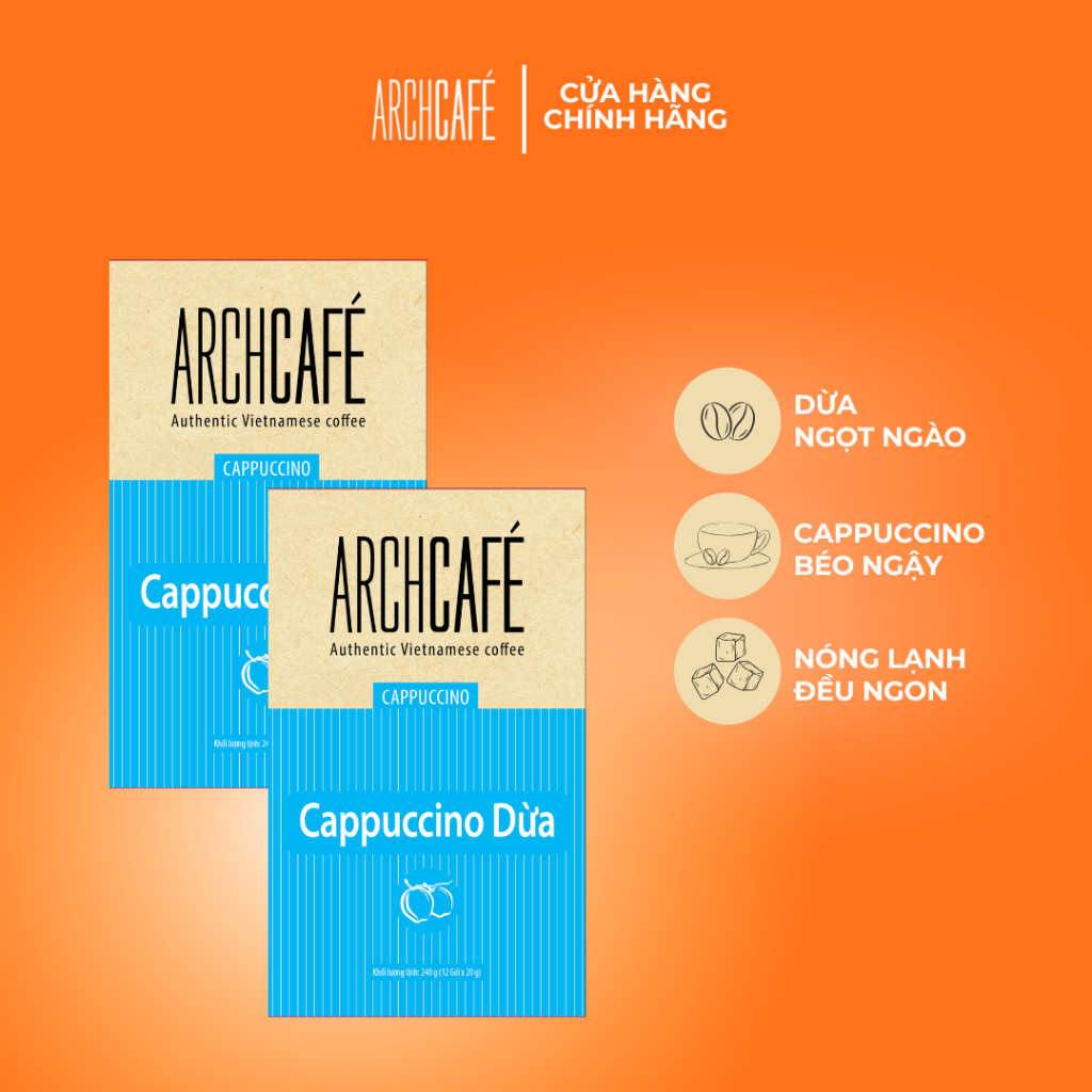 Combo 2 Archcafe Hoà Tan: 02 hộp Cappuccino Dừa Archcafe (Hộp 12 gói x 20g)