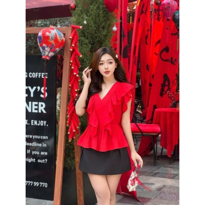 YU CHERRY | Áo nữ cổ V tầng nhiều lớp không tay Layered Ruffle Blouse YA413