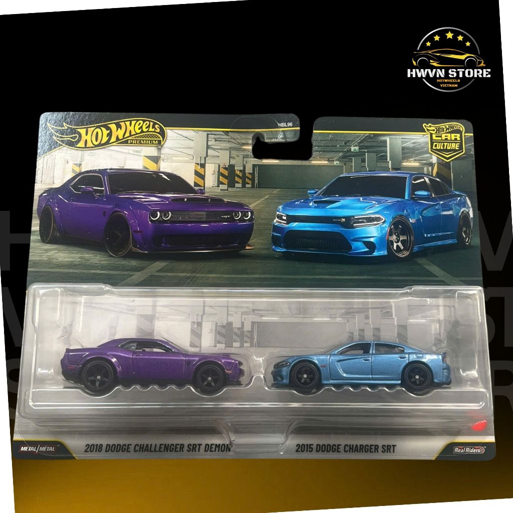 Xe mô hình Hotwheels Pack 2 2018 Dodge Challenger SRT Demon - 2015 Dodge Charge SRT