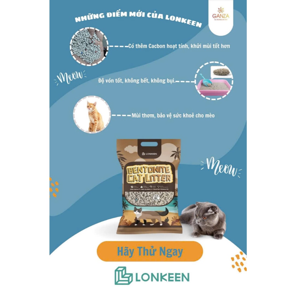 Cát siêu vón, khử mùi thấm hút tốt Cat Kun (June) Bentonite cat litter 8L(4KG)