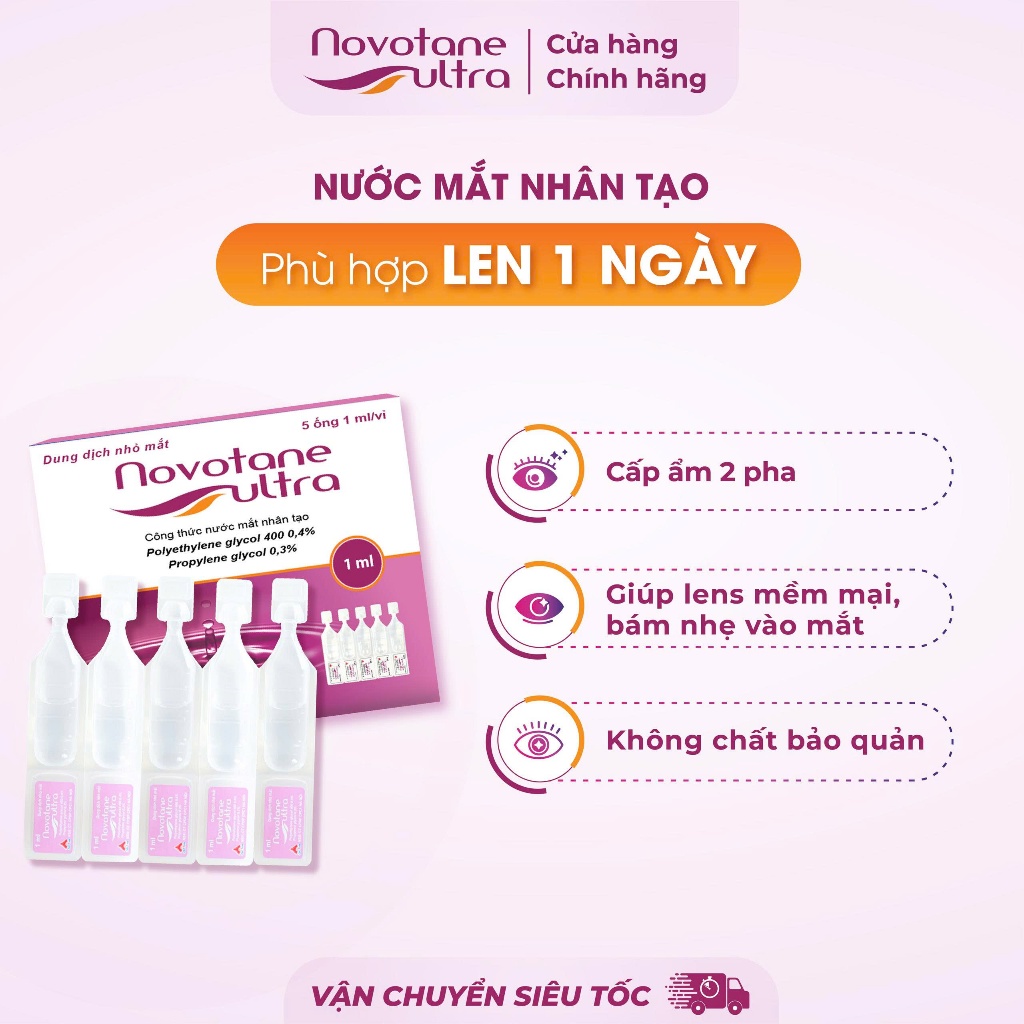 Nước Nhỏ Mắt Lens Dạng Vỉ Dành Cho Lens 1 Ngày Dưỡng Ẩm 2 Pha Novotane Ultra 1ml