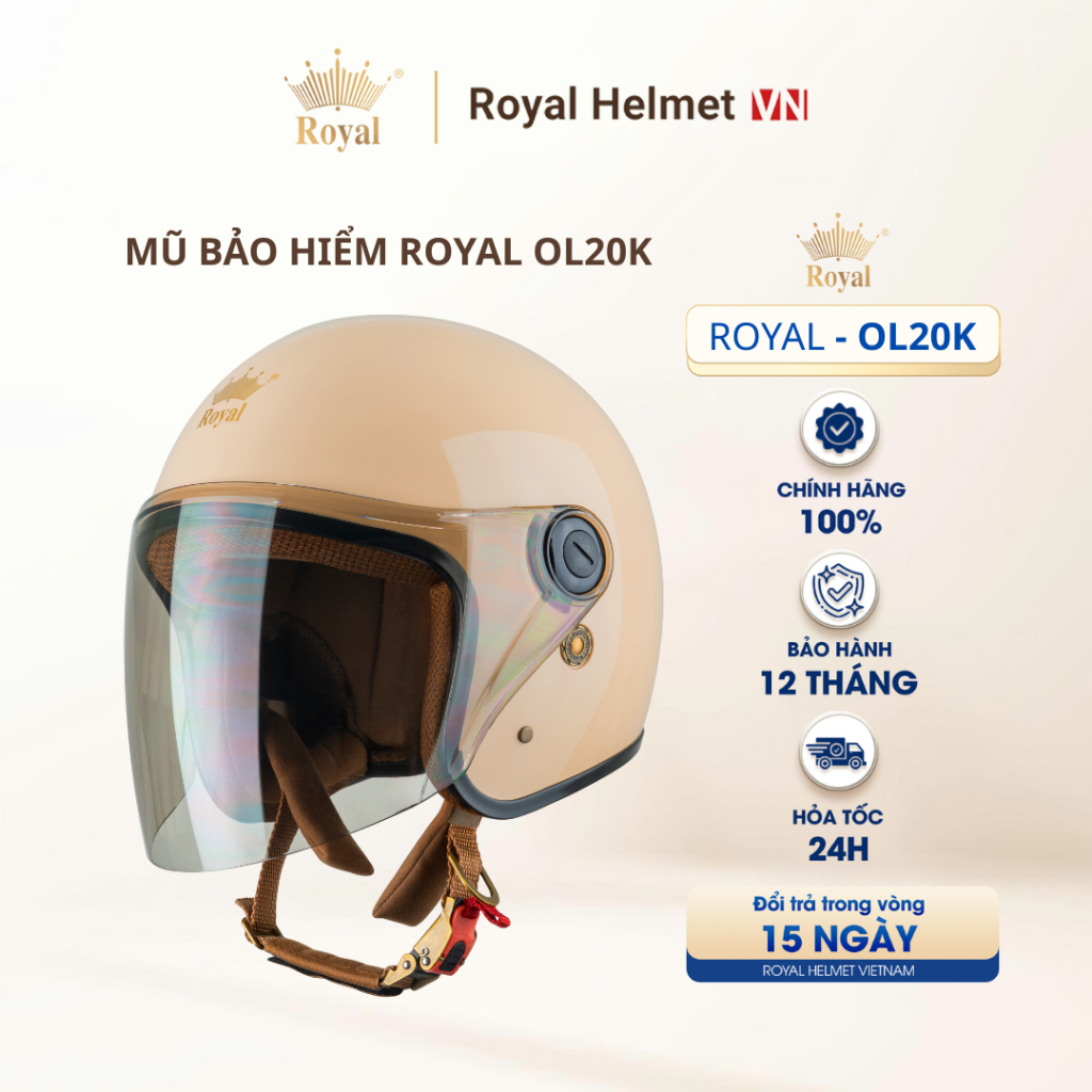 [SỮA] Nón Bảo Hiểm Royal 3/4 Đầu OL20K Có Kính Chính Hãng Gọn Nhẹ Hạn Chế Chói  Hạn Chế Tia UV | Roy