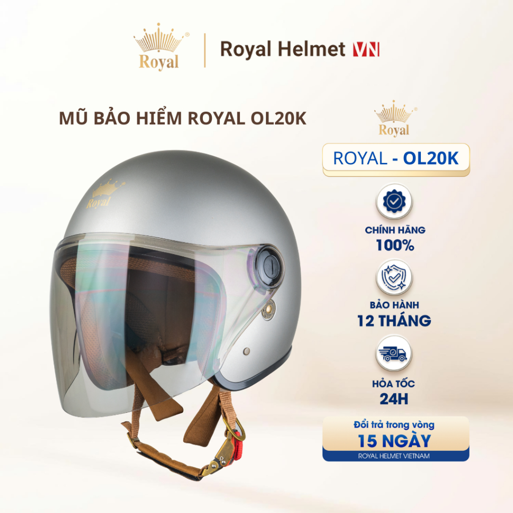 [CHUỘT MỜ] Nón Bảo Hiểm Royal 3/4 Đầu OL20K Có Kính Chính Hãng Gọn Nhẹ Hạn Chế, Tia UV | Royal Helme
