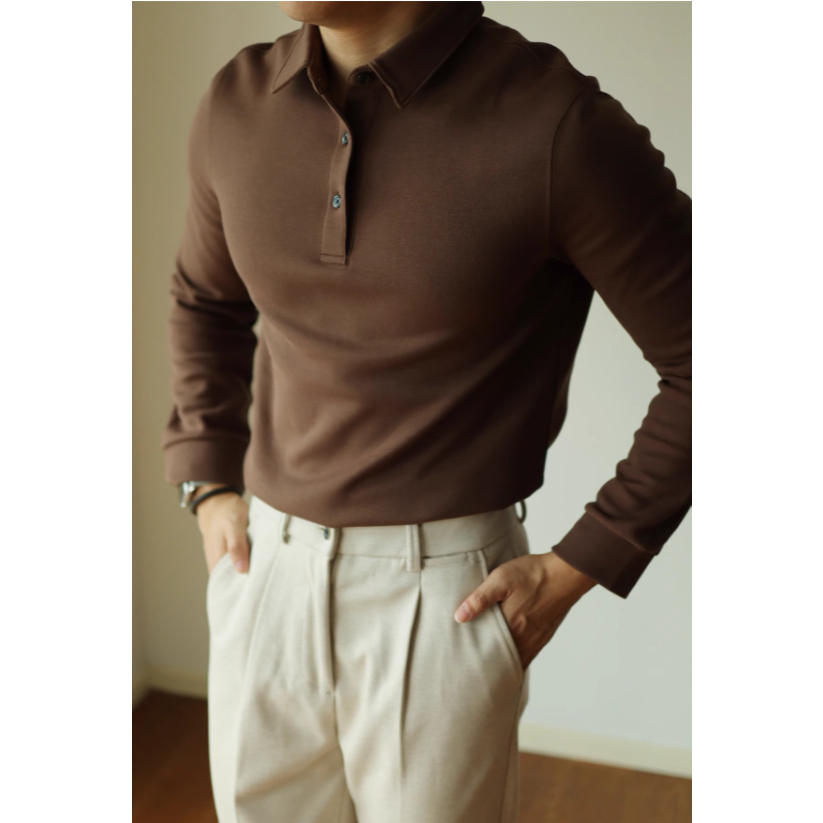 Áo polo Nỉ 2 lớp 320gsm xịn mịn SYLA tay dài thu đông thương hiệu ALPHA MAN