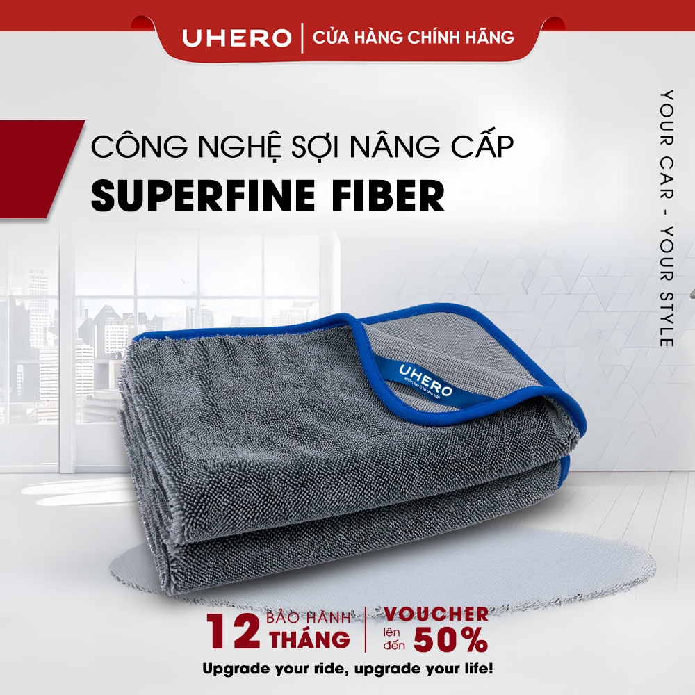 Khăn lau ô tô 40x40cm UHero Superfine Fiber 650gsm thấm hút, mềm mịn, chống trầy xước