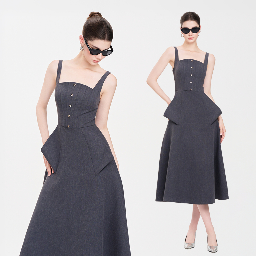 RECHIC Đầm dài Limsi dáng peplum chiết eo thanh lịch sang trọng