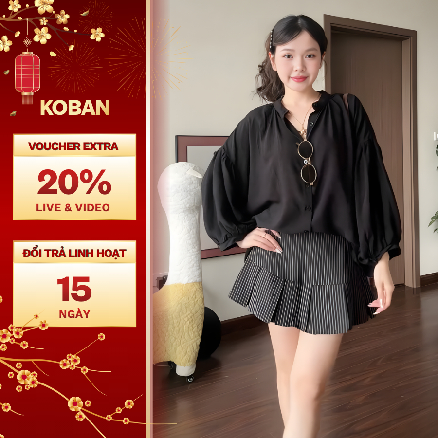 [KB58] Chân váy xếp ly kẻ sọc ngắn KOBAN có quần bảo hộ, chân váy đen cạp trễ phong cách Y2K màu đen