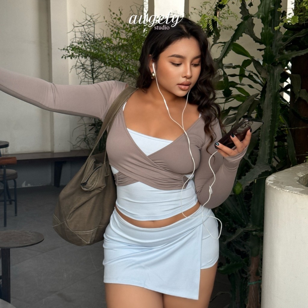 Áo Khoác Đắp Chéo Buộc Dây Tay Dài Công Nghệ Vải Siêu Mỏng Mát Và Co Giãn Ôm Sát Augety Studio, LIORA Wrapped Cardigan | BigBuy360 - bigbuy360.vn