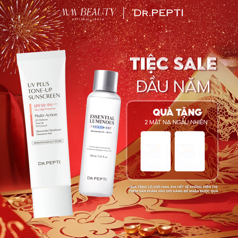 COMBO Kem Chống Nắng DR.PEPTI UV PLUS TONE-UP SUNSCREEN 50ml + DR.PEPTI Essential Luminous 30ml date