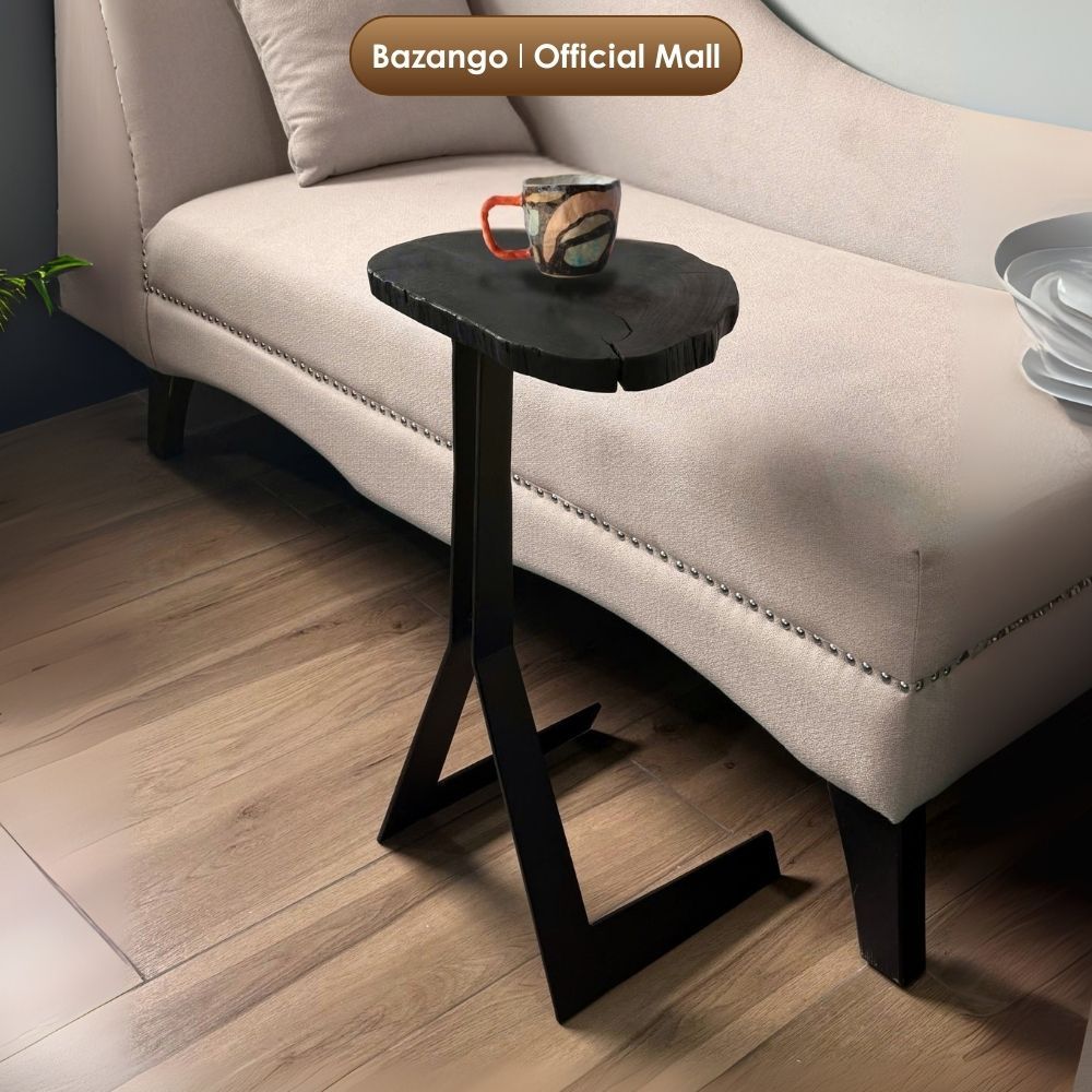 Bàn Góc Sofa Bazango Side Table Mặt Gỗ Tự Nhiên, Chân Sơn Đen Tĩnh Điện, Dùng Trang Trí Phòng Khách