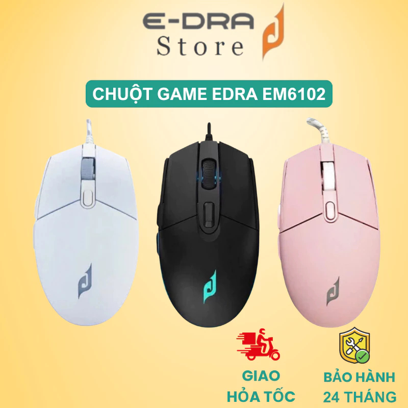Chuột Gaming Edra EM6102 Đen / Trắng / Hồng LED 7 màu DPI 3200