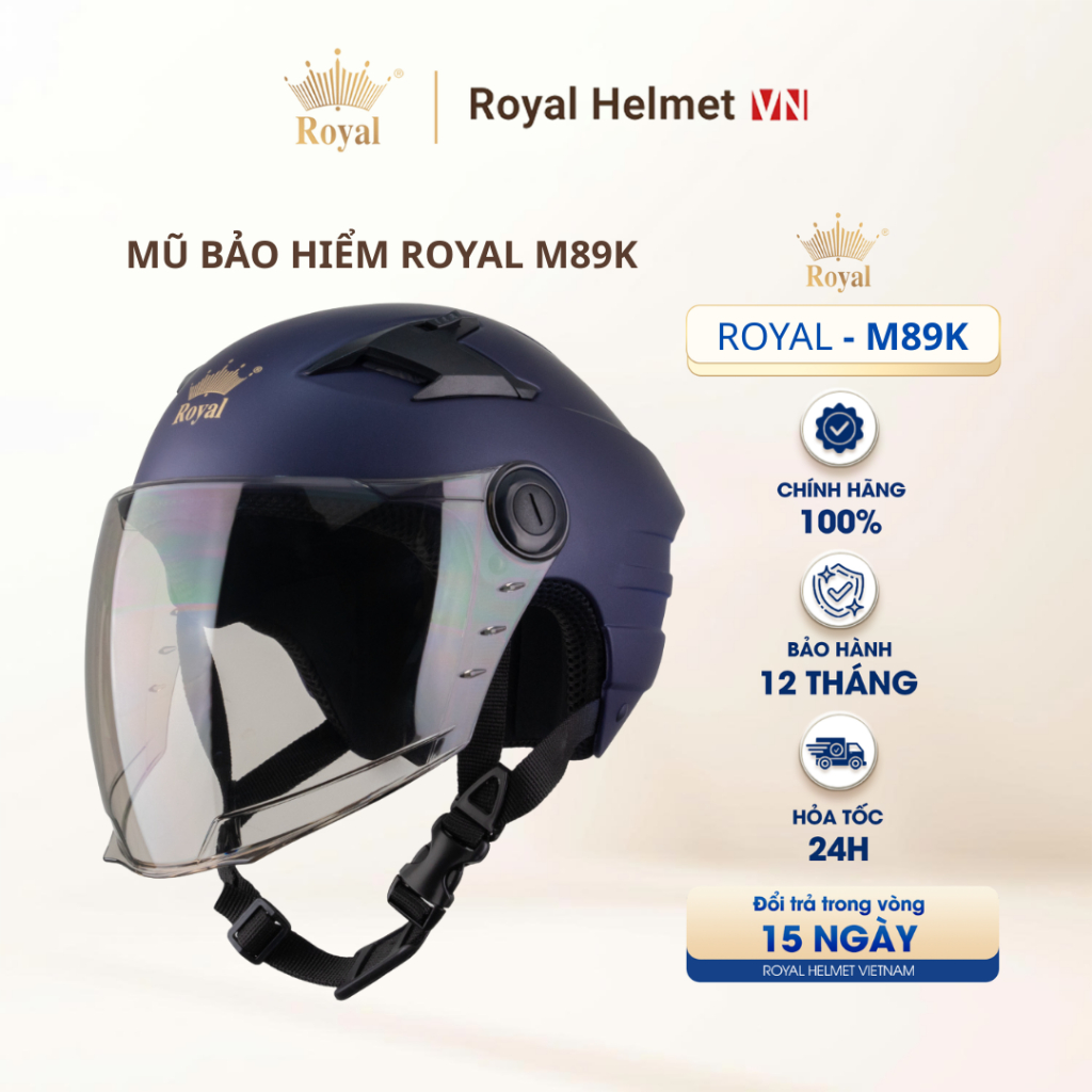[XANH MỰC] Nón Bảo Hiểm 1/2 Có Kính Royal M89K Phiên Bản Kính Dài Che Phủ Tối Ưu Có Lỗ Thông Gió