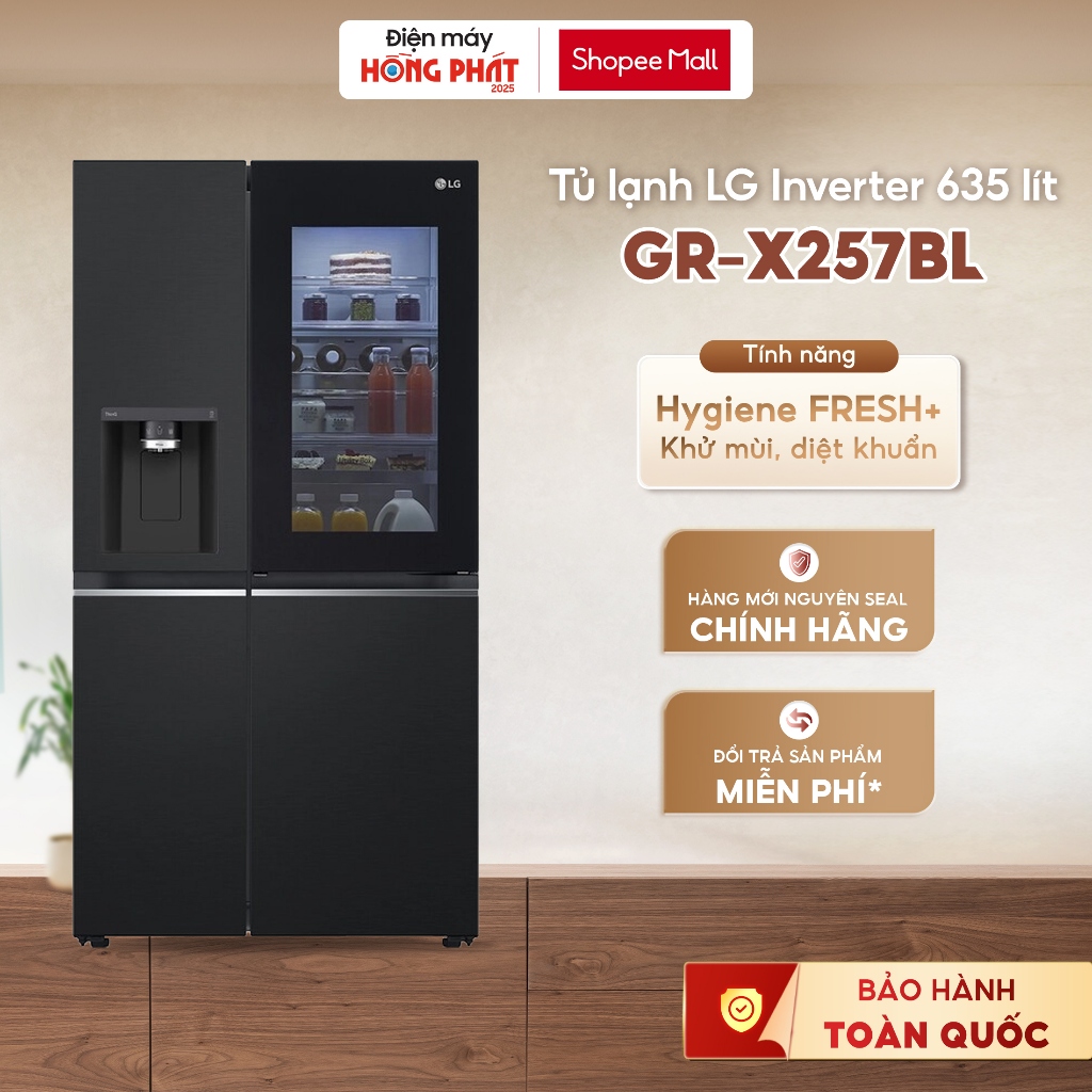 Tủ Lạnh LG Instaview Lấy Nước Ngoài UVnano 635L Màu Đen GR-X257BL [FREESHIP HCM]