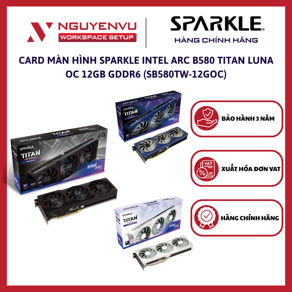 [GIÁ TỐT THÁNG 1] Card màn hình SPARKLE Intel Arc B580 TITAN LUNA OC 12GB GDDR6 (SB580TW-12GOC) - Hà