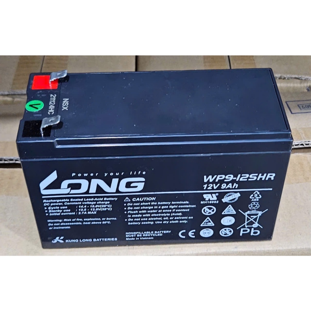 Ắc quy Long WP9-12SHR ( 12V-9Ah ) - Ắc quy Long 9A dùng cho UPS, lưu điện cửa cuốn, loa kéo