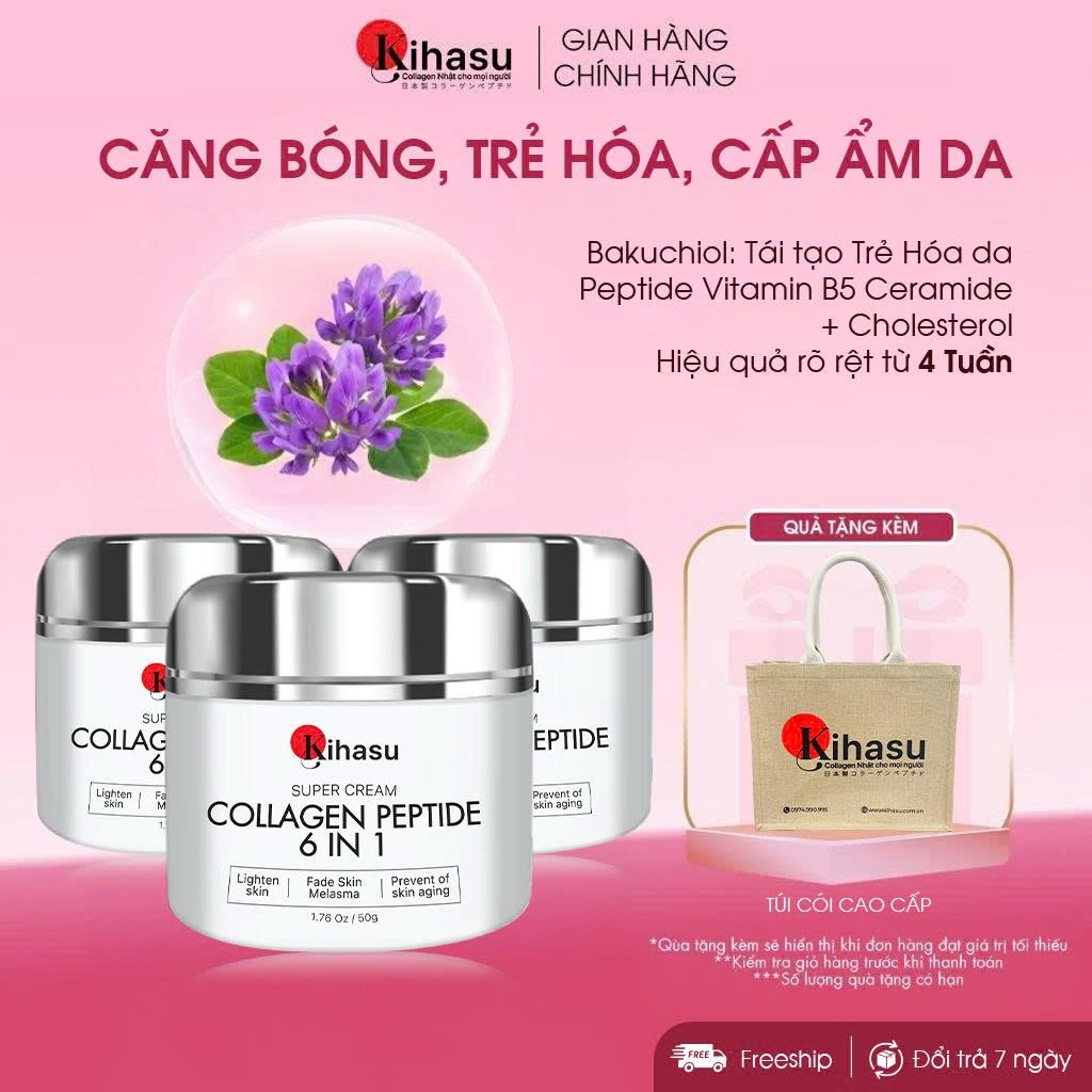 Combo 3 Kem Dưỡng Kihasu Collagen Peptide 6in1 Hỗ Trợ Căng Bóng, Trẻ Hóa, Cấp Ẩm Cho Làn Da