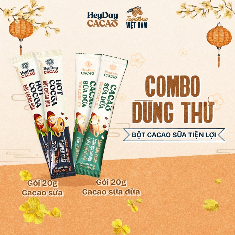 Combo 4 Gói Dùng Thử Dòng Bột Cacao Tiện Lợi -  2 gói 20g Bột Cacao Sữa và 2 gói 20g  Bột Cacao Sữa 